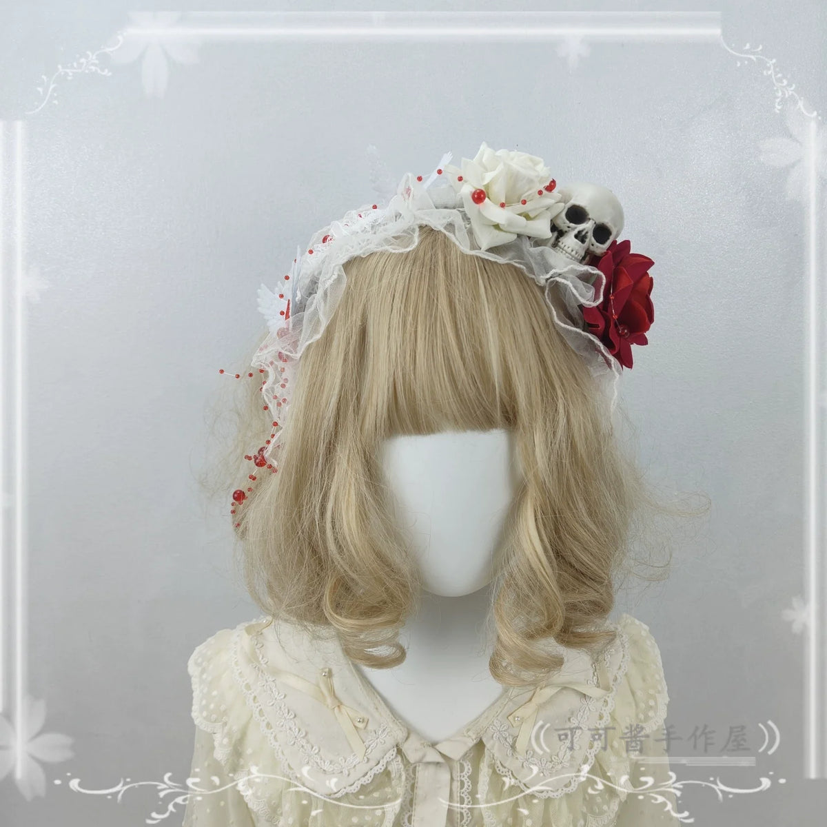 Halloween Gothic Lolita Accessories, White Bride Style One Size KC (flower style)