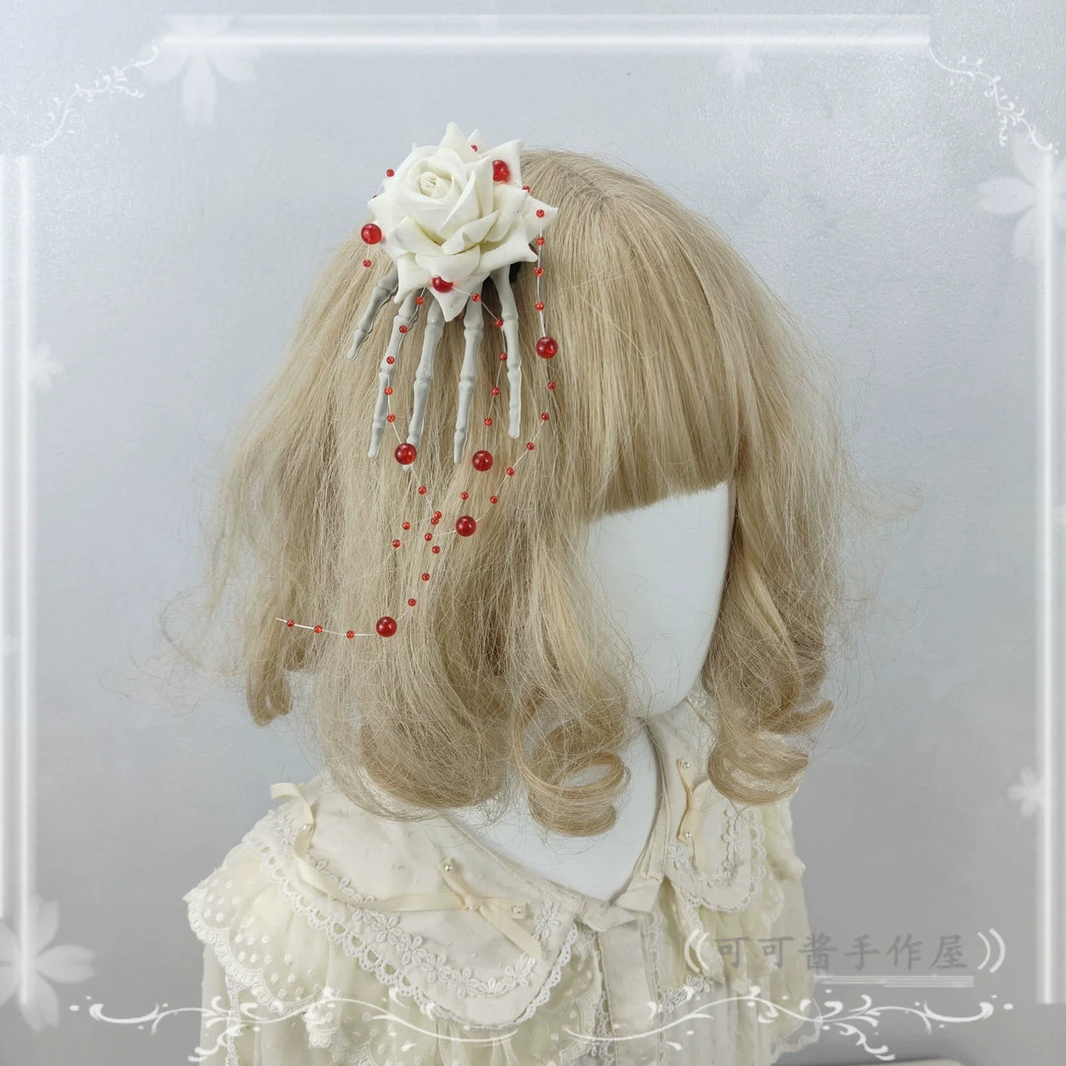 Halloween Gothic Lolita Accessories, White Bride Style One Size Hair Clip (flower ghost claw style)