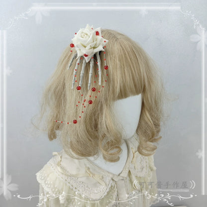 Halloween Gothic Lolita Accessories, White Bride Style One Size Hair Clip (flower ghost claw style)