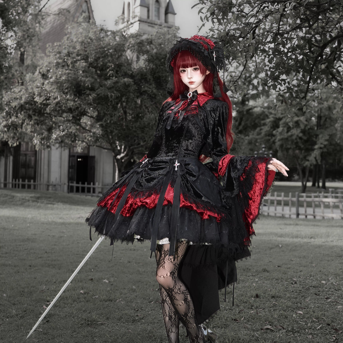 Dark Raven Poem - Gothic Lolita JSK & Bolero Dress Set, Diamond Velvet
