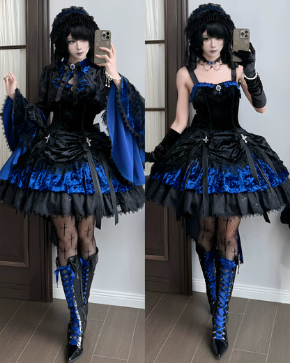 Dark Raven Poem - Gothic Lolita JSK & Bolero Dress Set, Diamond Velvet