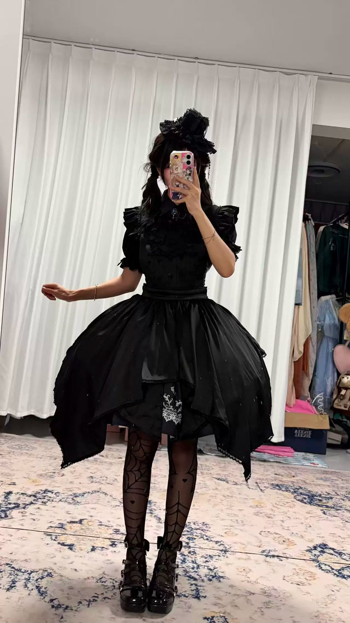 Star Remains Prayer - Elegant Gothic Lolita JSK & OP Dress Set, Cross & Moon Prints Overskirt Only S Two-piece Set