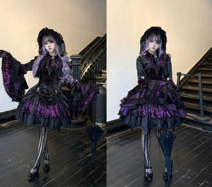 Dark Raven Poem - Gothic Lolita JSK & Bolero Dress Set, Diamond Velvet
