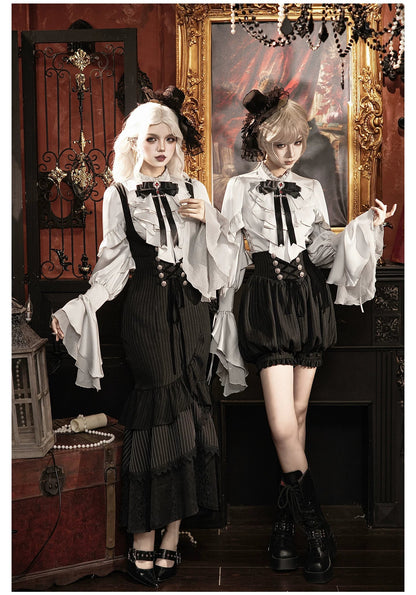 Night Crow - Elegant Gothic Lolita Blouse or Skirt Set, Irregular Hem