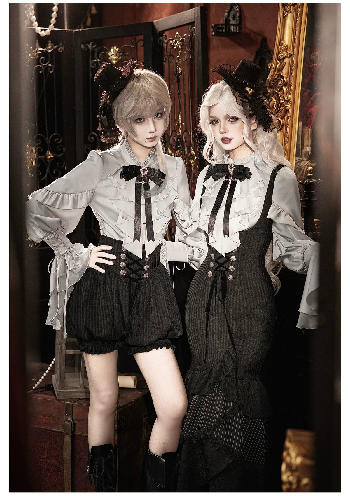Night Crow - Elegant Gothic Lolita Blouse or Skirt Set, Irregular Hem