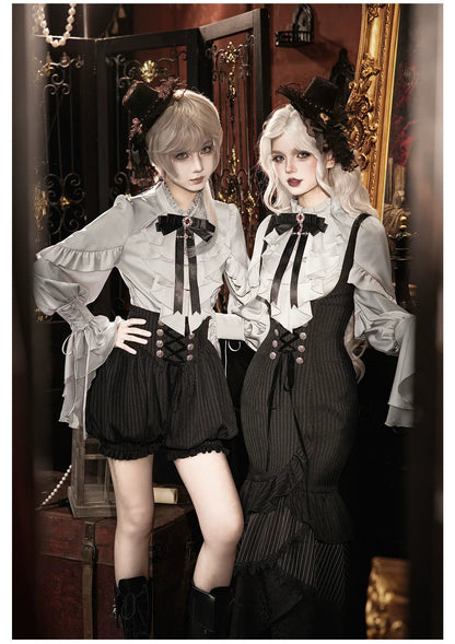 Night Crow - Elegant Gothic Lolita Blouse or Skirt Set, Irregular Hem