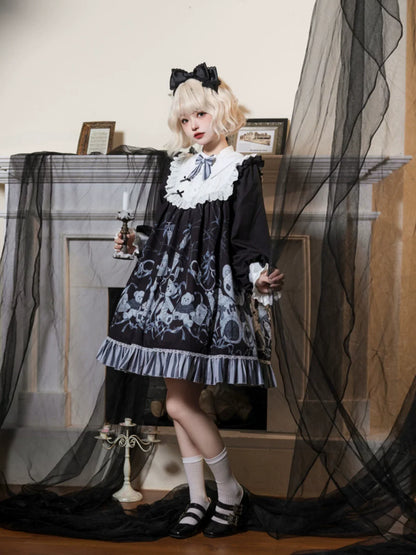 Bandage Bear - Gothic Lolita Long-Sleeve OP Dress, Teddy Bear Print