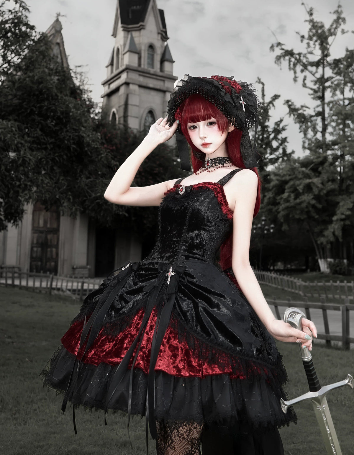 Dark Raven Poem - Gothic Lolita JSK & Bolero Dress Set, Diamond Velvet