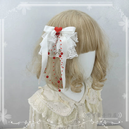 Halloween Gothic Lolita Accessories, White Bride Style One Size Hair Clip (bow with lace style)