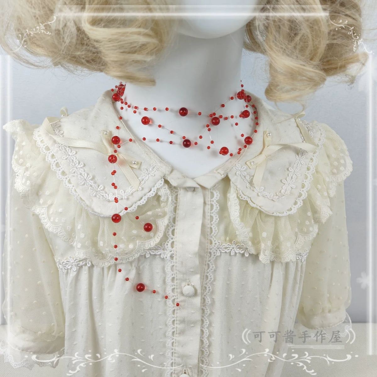 Halloween Gothic Lolita Accessories, White Bride Style One Size Threaded Beads - Approximately 63.0" (160 cm)