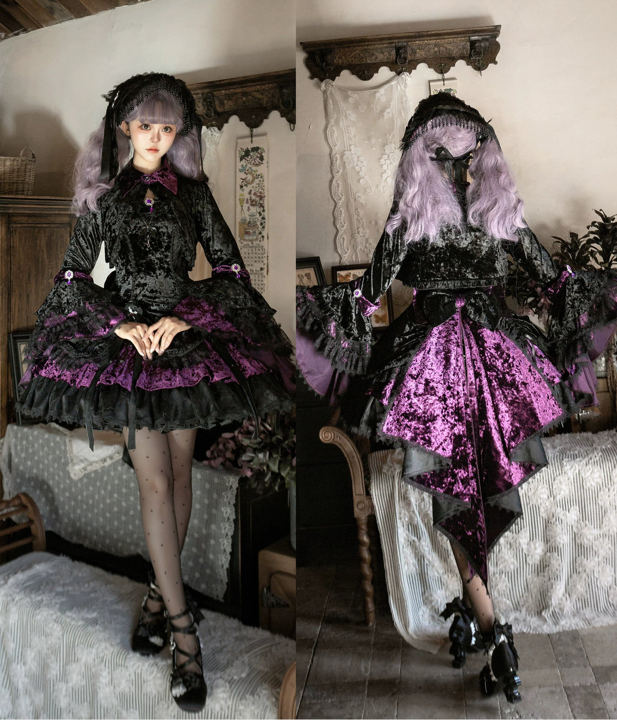 Dark Raven Poem - Gothic Lolita JSK & Bolero Dress Set, Diamond Velvet