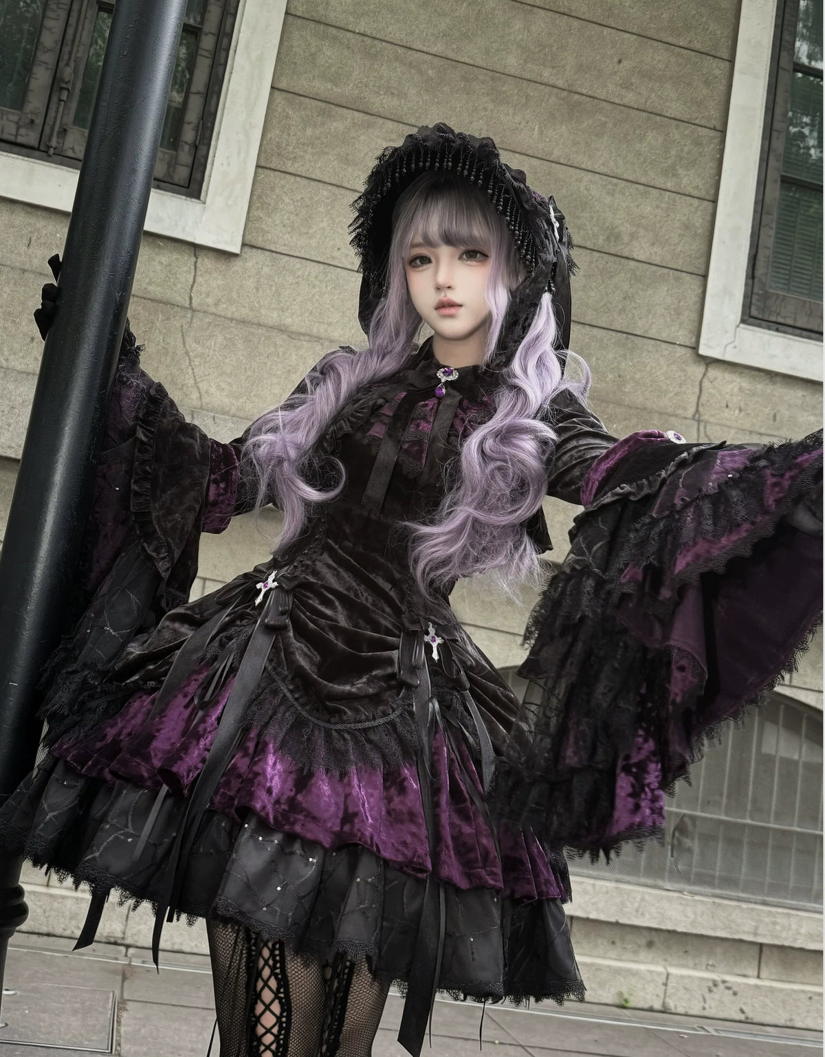 Dark Raven Poem - Gothic Lolita JSK & Bolero Dress Set, Diamond Velvet