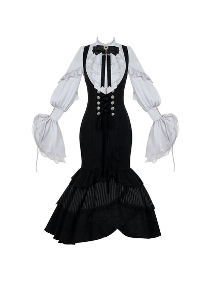 Night Crow - Elegant Gothic Lolita Blouse or Skirt Set, Irregular Hem 46021:872639