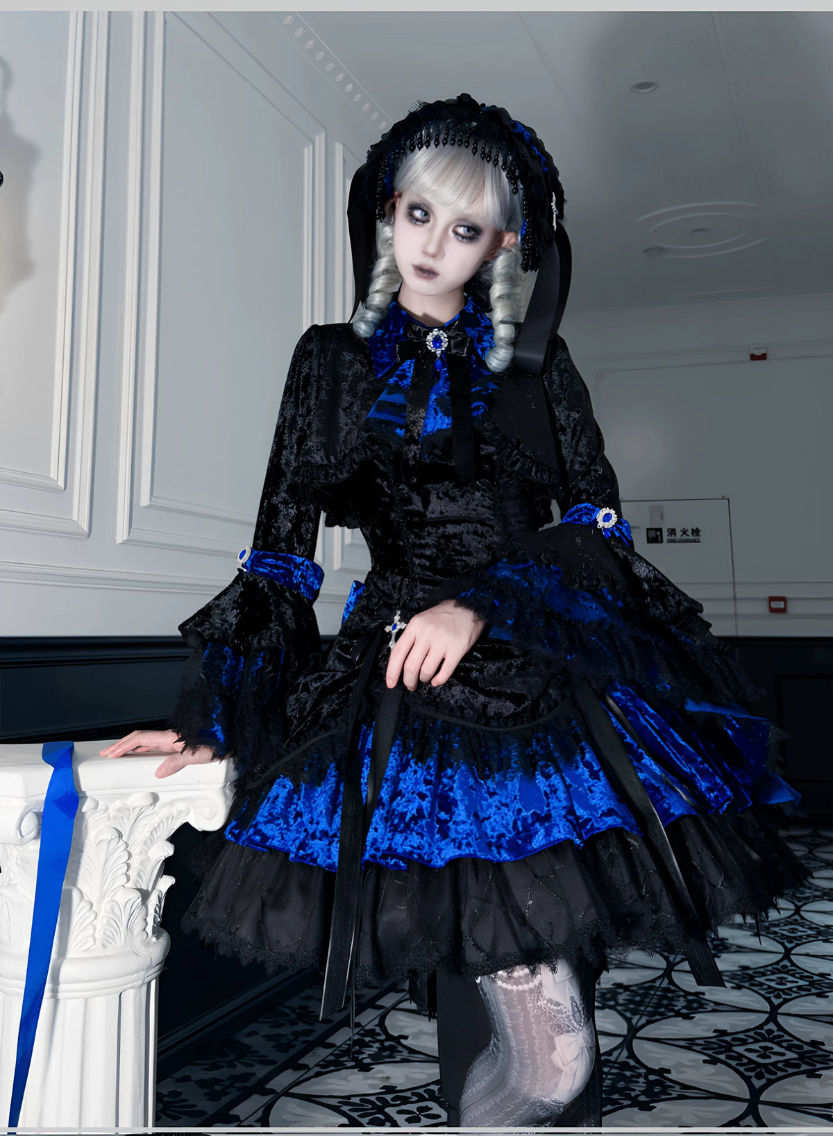 Dark Raven Poem - Gothic Lolita JSK & Bolero Dress Set, Diamond Velvet