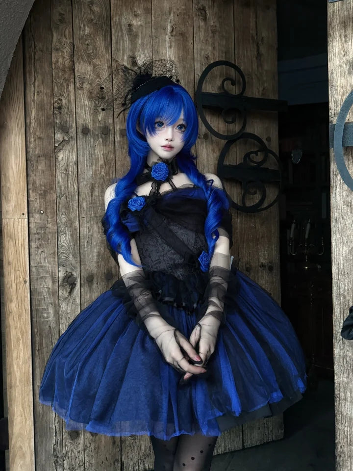 Blue Gothic Lolita Wig, Layered Curly Style