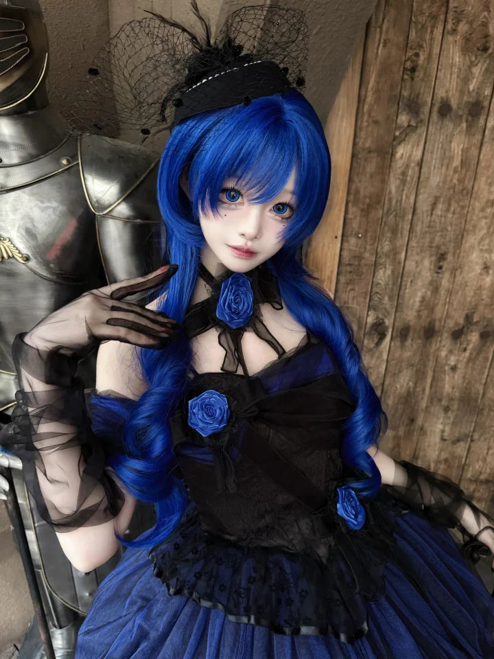 Blue Gothic Lolita Wig, Layered Curly Style