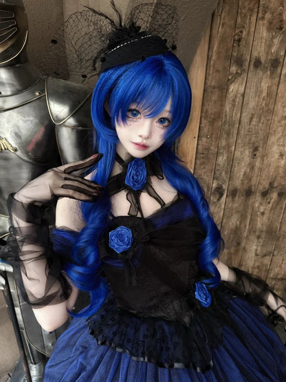 Blue Gothic Lolita Wig, Layered Curly Style