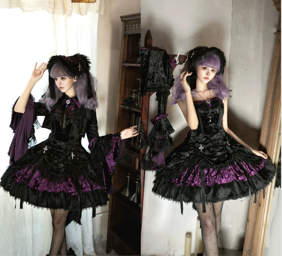 Dark Raven Poem - Gothic Lolita JSK & Bolero Dress Set, Diamond Velvet