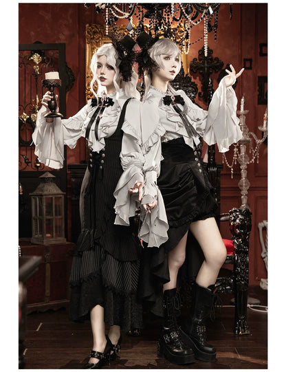 Night Crow - Elegant Gothic Lolita Blouse or Skirt Set, Irregular Hem