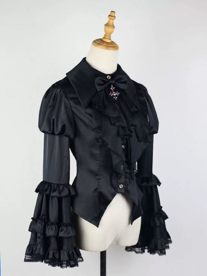 Star Remains Prayer - Elegant Gothic Lolita JSK & OP Dress Set, Cross & Moon Prints Blouse Only S Two-piece Set