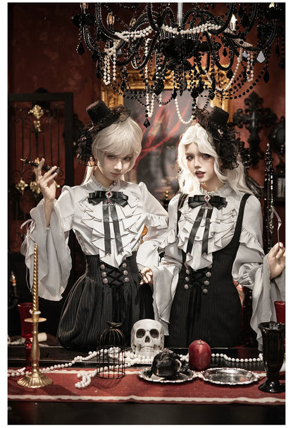 Night Crow - Elegant Gothic Lolita Blouse or Skirt Set, Irregular Hem