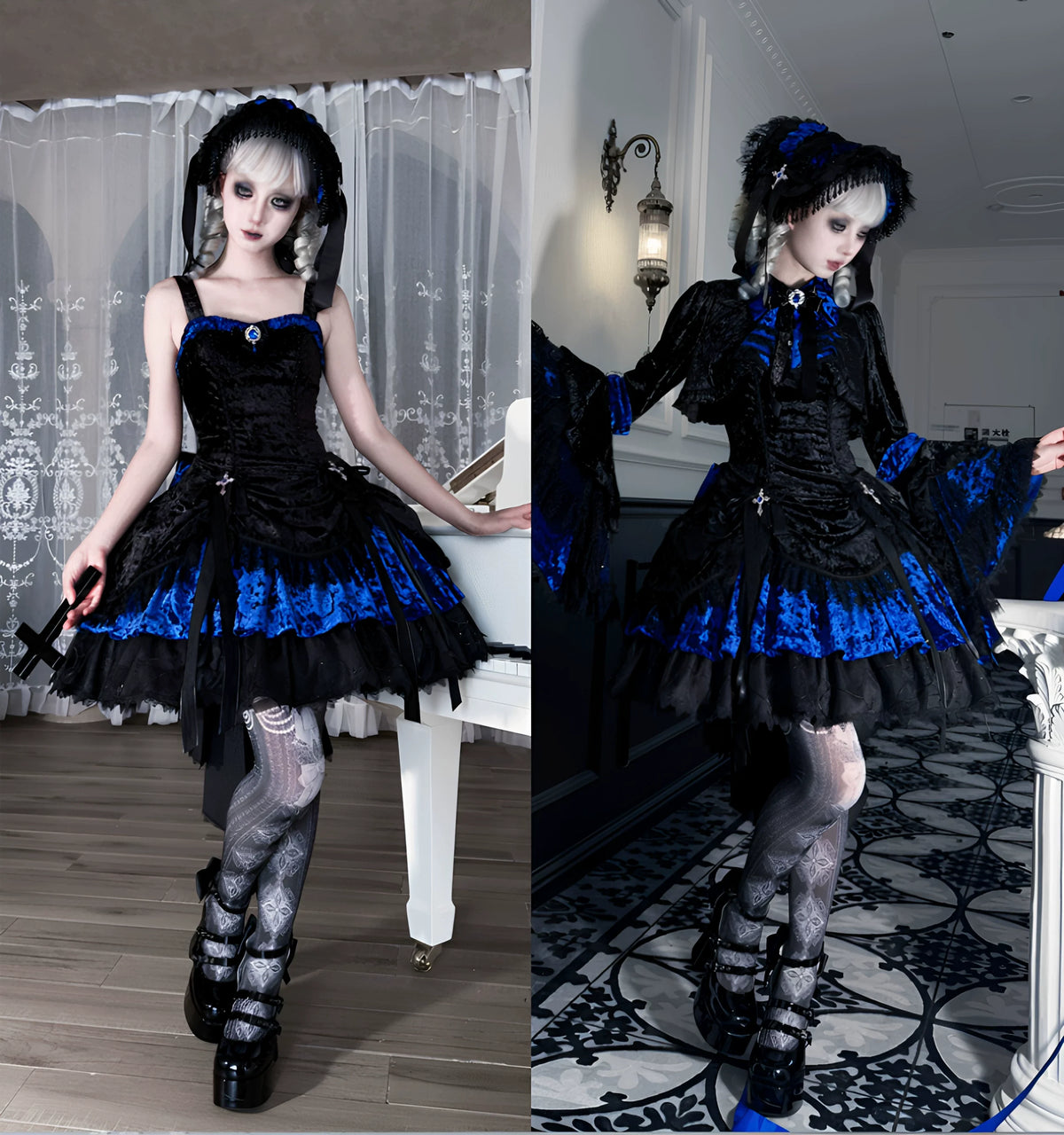 Dark Raven Poem - Gothic Lolita JSK & Bolero Dress Set, Diamond Velvet