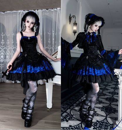 Dark Raven Poem - Gothic Lolita JSK & Bolero Dress Set, Diamond Velvet