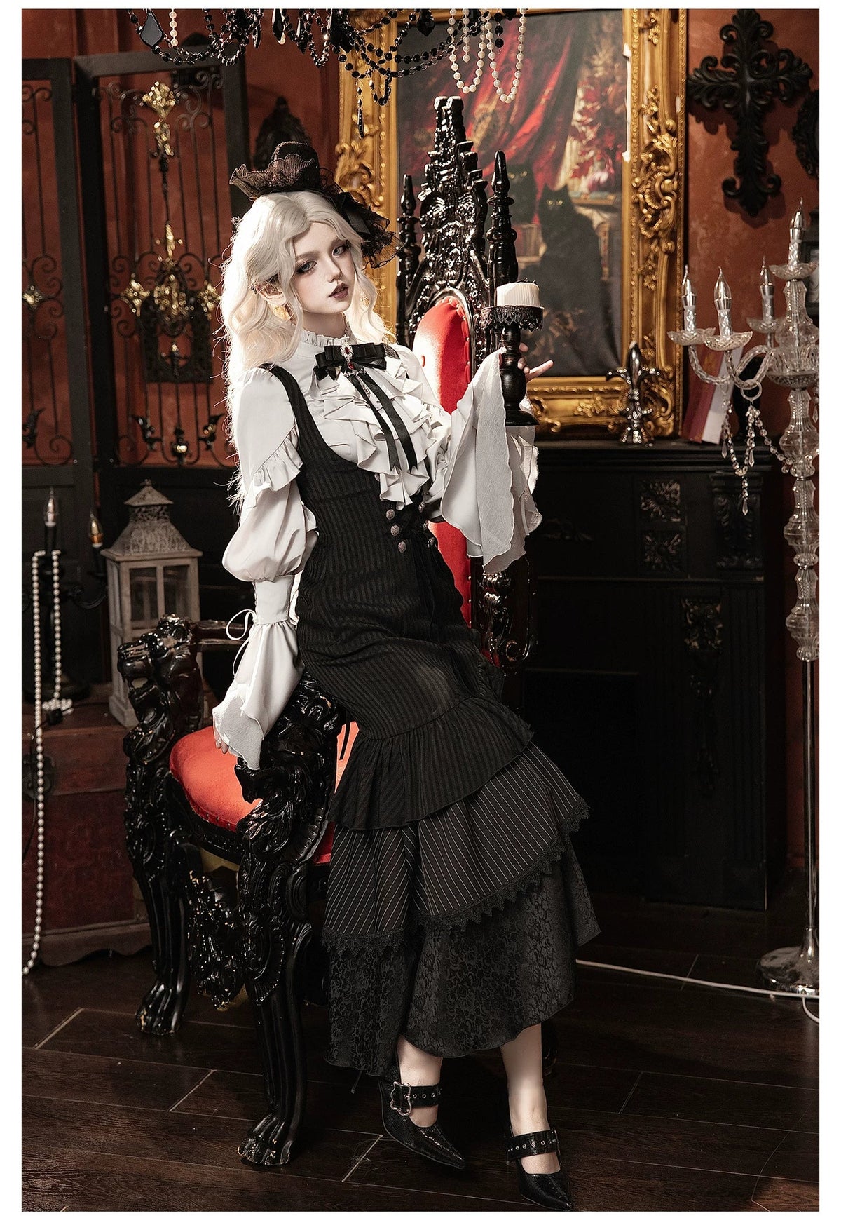 Night Crow - Elegant Gothic Lolita Blouse or Skirt Set, Irregular Hem