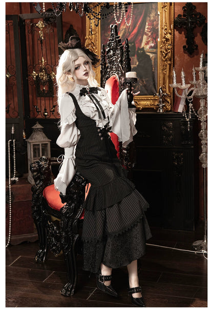 Night Crow - Elegant Gothic Lolita Blouse or Skirt Set, Irregular Hem