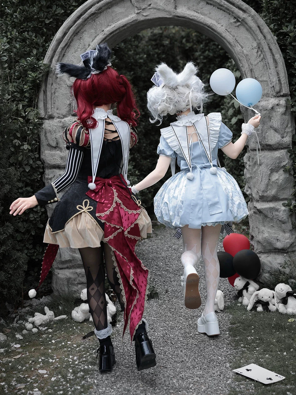 Circus Fantasy Night - Gothic Lolita Jacquard Dress, Pointed Tail Hem