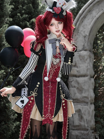 Circus Fantasy Night - Gothic Lolita Jacquard Dress, Pointed Tail Hem