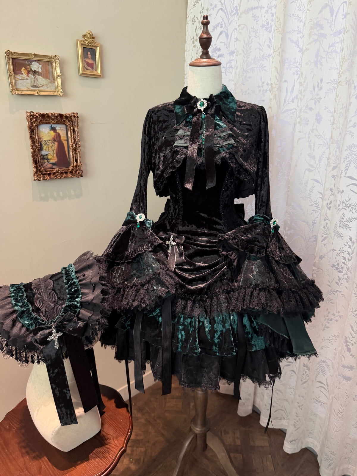 Dark Raven Poem - Gothic Lolita JSK & Bolero Dress Set, Diamond Velvet