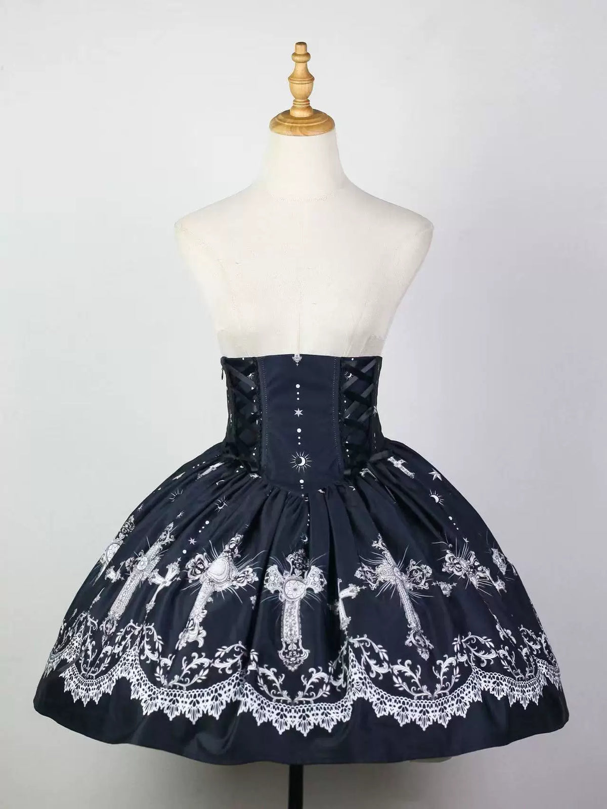 Star Remains Prayer - Elegant Gothic Lolita JSK & OP Dress Set, Cross & Moon Prints Short SK Only S Two-piece Set