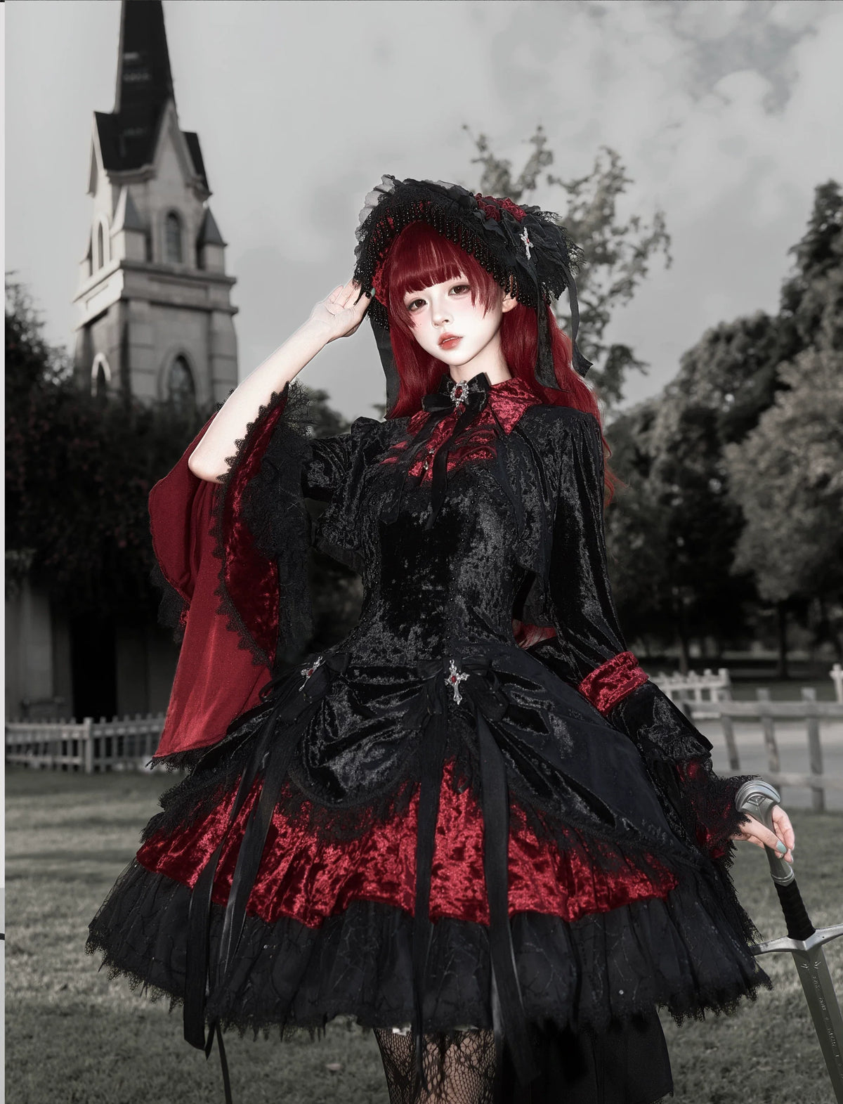 Dark Raven Poem - Gothic Lolita JSK & Bolero Dress Set, Diamond Velvet