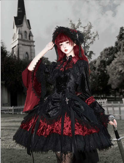 Dark Raven Poem - Gothic Lolita JSK & Bolero Dress Set, Diamond Velvet
