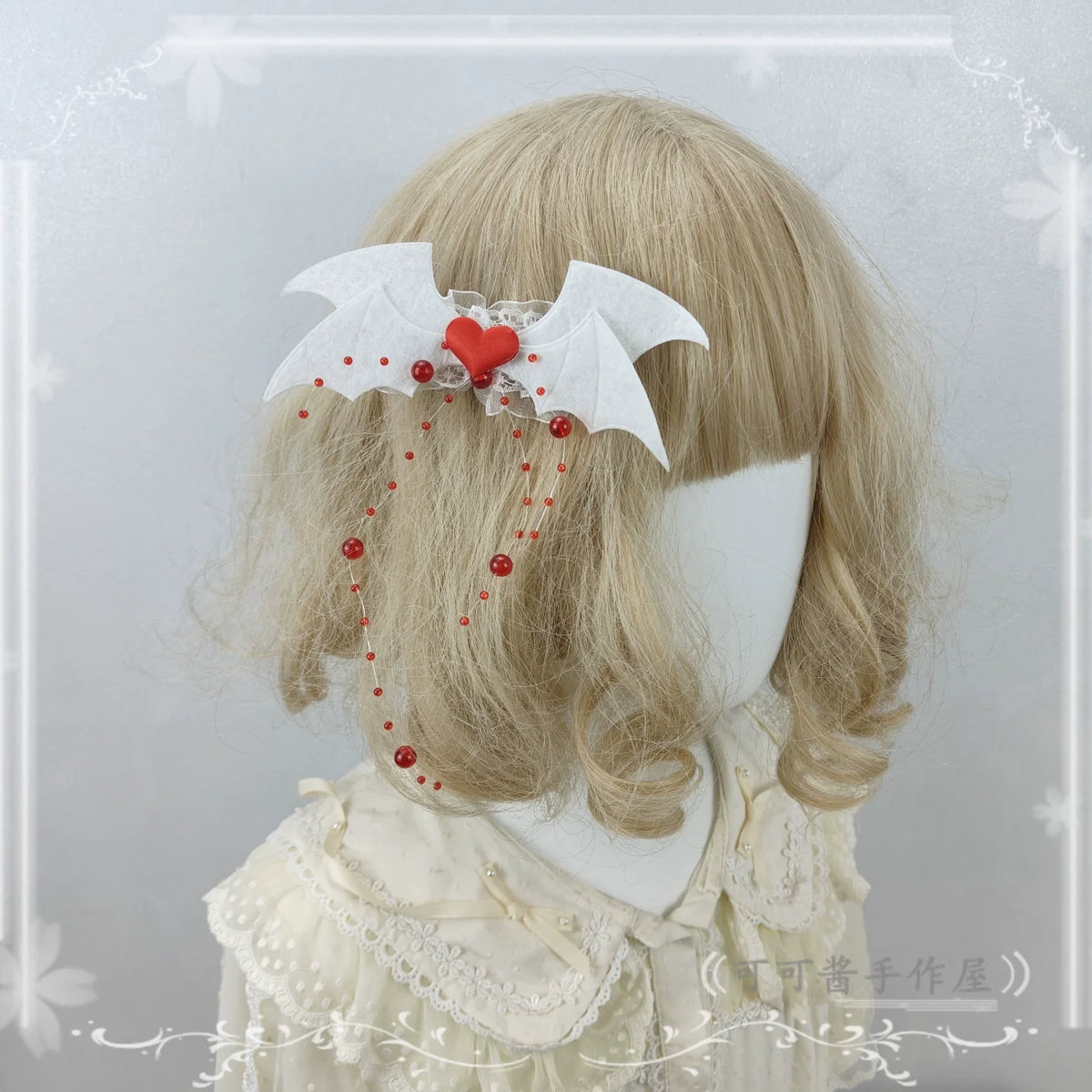 Halloween Gothic Lolita Accessories, White Bride Style One Size Hair Clip (winged heart style)