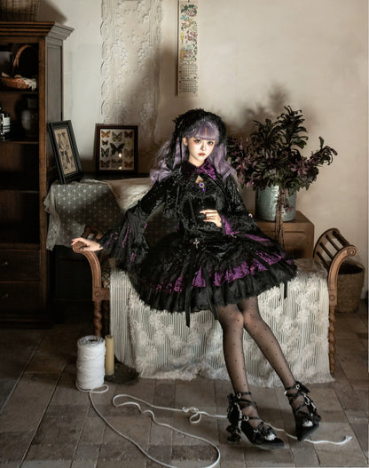Dark Raven Poem - Gothic Lolita JSK & Bolero Dress Set, Diamond Velvet