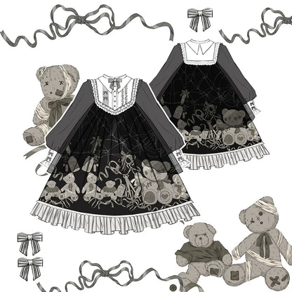 Bandage Bear - Gothic Lolita Long-Sleeve OP Dress, Teddy Bear Print