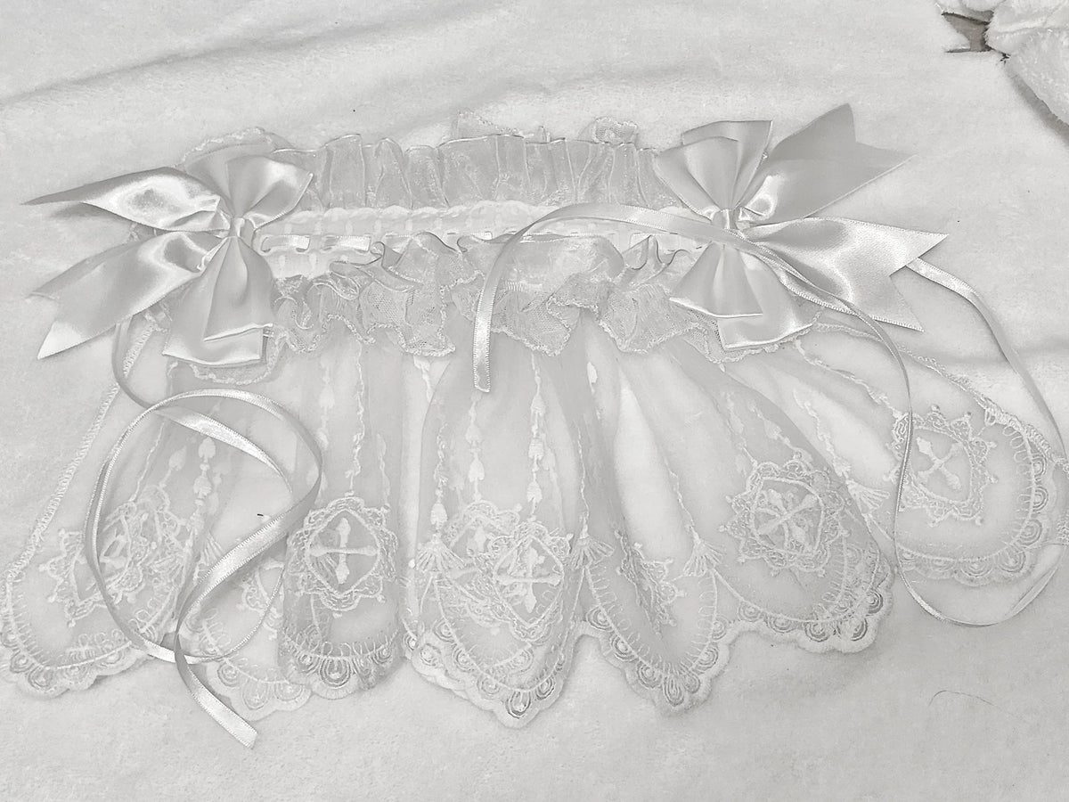 Halloween Gothic Lolita Lace Veil Hairband, Cross Embroidery