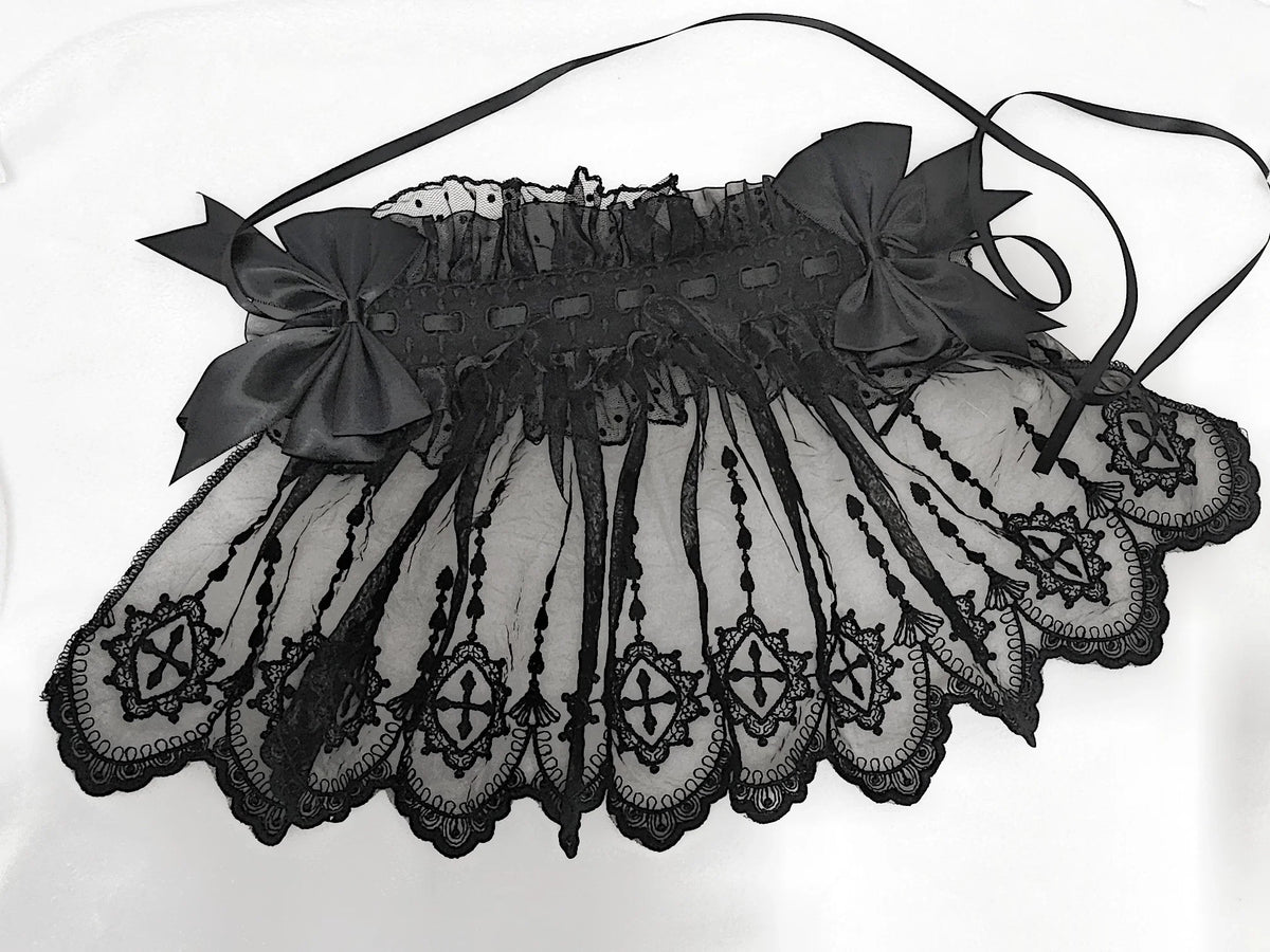 Halloween Gothic Lolita Lace Veil Hairband, Cross Embroidery