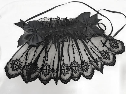 Halloween Gothic Lolita Lace Veil Hairband, Cross Embroidery