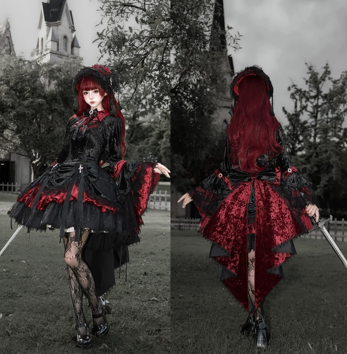 Dark Raven Poem - Gothic Lolita JSK & Bolero Dress Set, Diamond Velvet
