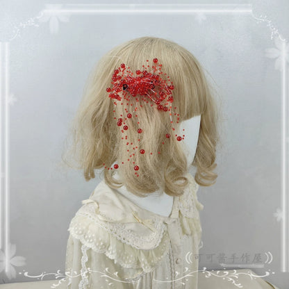 Halloween Gothic Lolita Accessories, White Bride Style One Size Hair Clip (blood spray style)