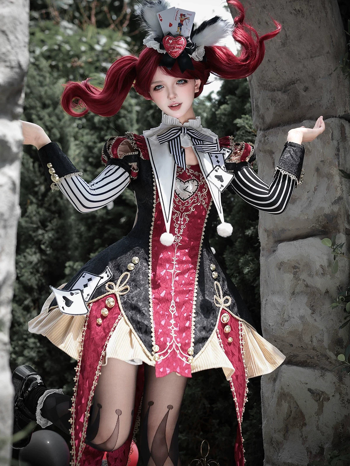 Circus Fantasy Night - Gothic Lolita Jacquard Dress, Pointed Tail Hem