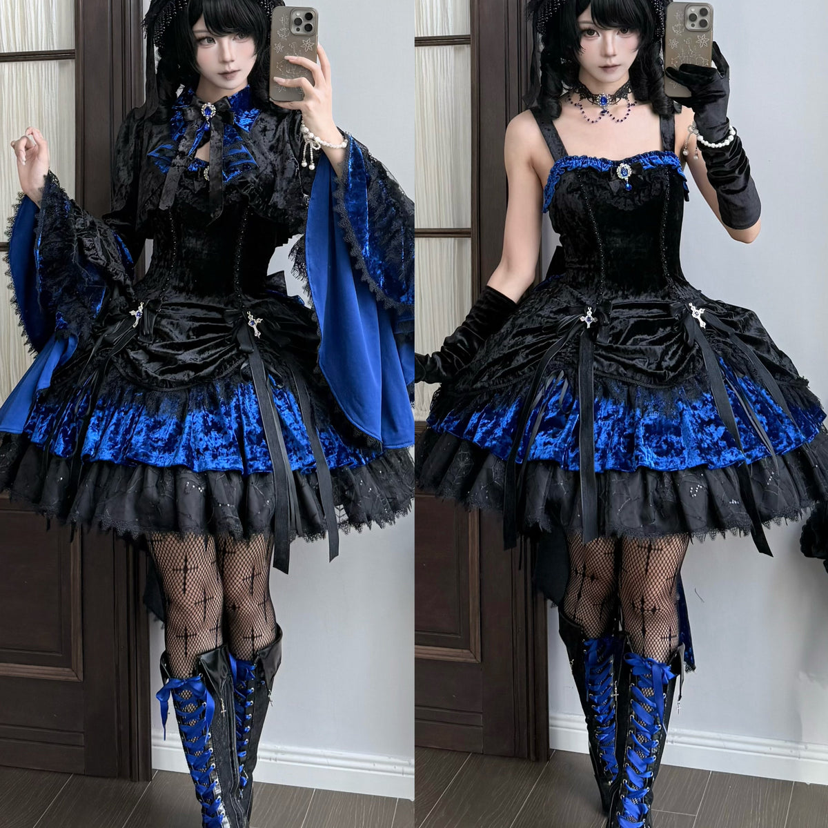Dark Raven Poem - Gothic Lolita JSK & Bolero Dress Set, Diamond Velvet