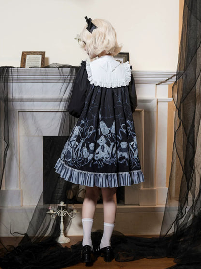 Bandage Bear - Gothic Lolita Long-Sleeve OP Dress, Teddy Bear Print