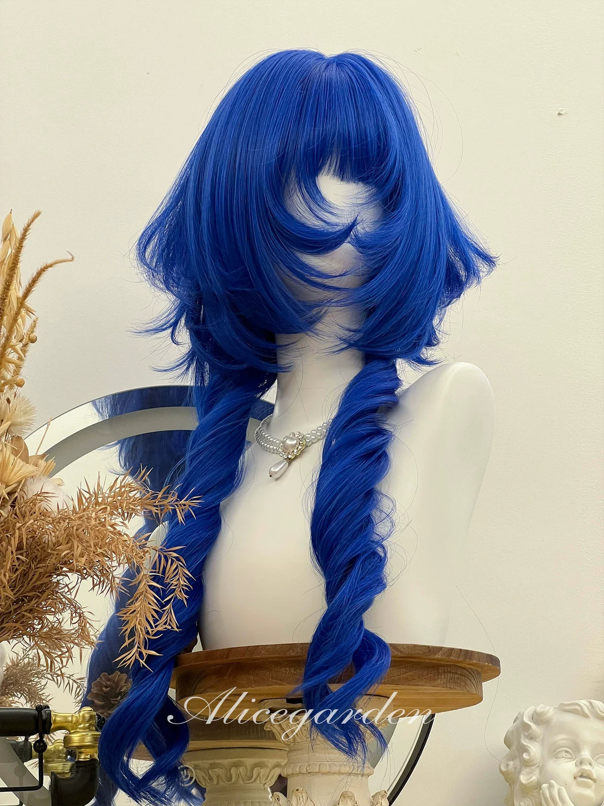 Blue Gothic Lolita Wig, Layered Curly Style Wig + Hair Net