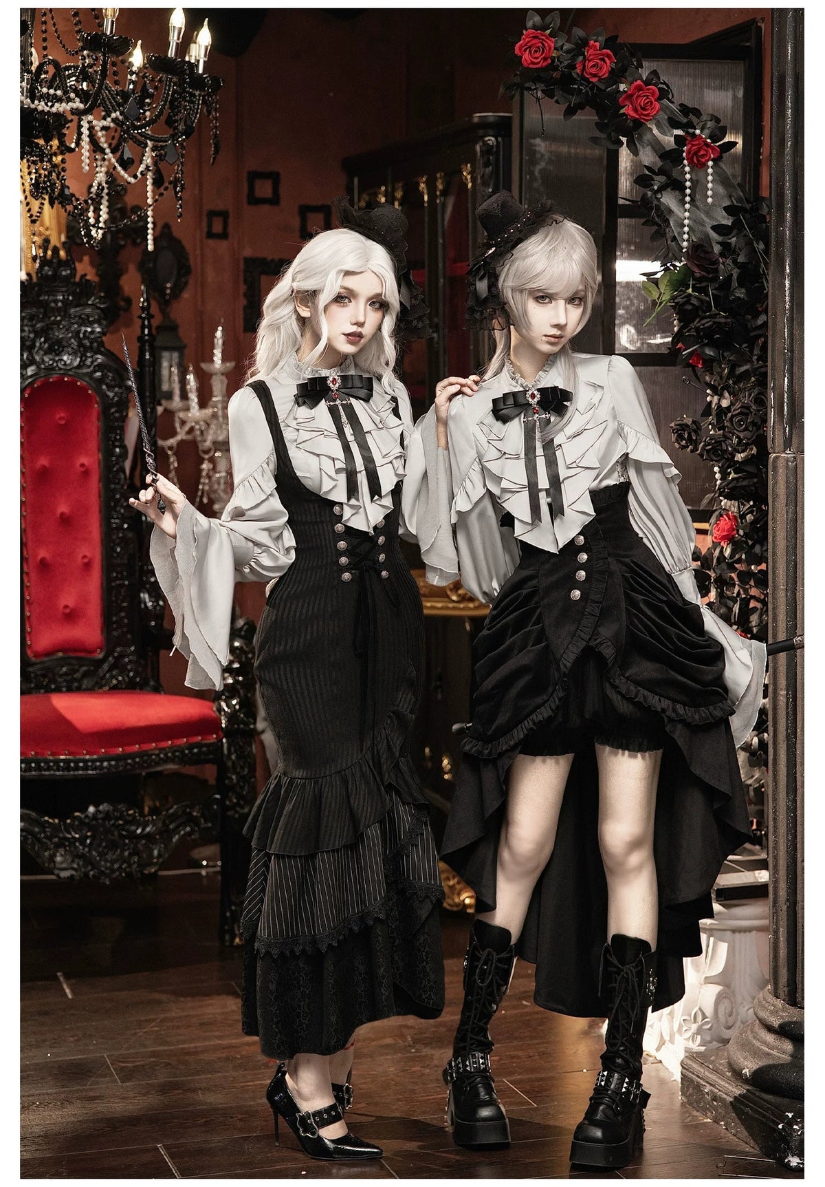 Night Crow - Elegant Gothic Lolita Blouse or Skirt Set, Irregular Hem