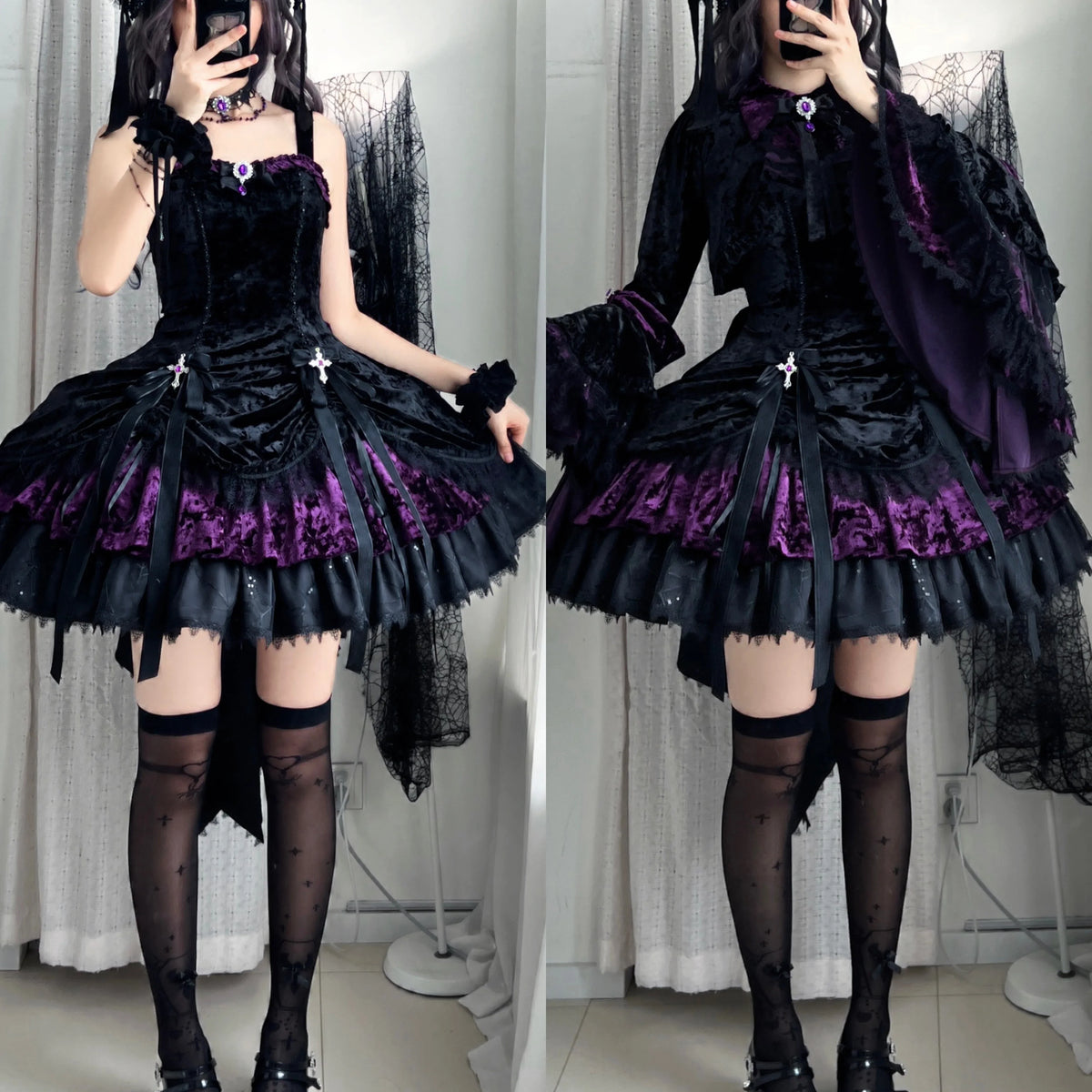 Dark Raven Poem - Gothic Lolita JSK & Bolero Dress Set, Diamond Velvet
