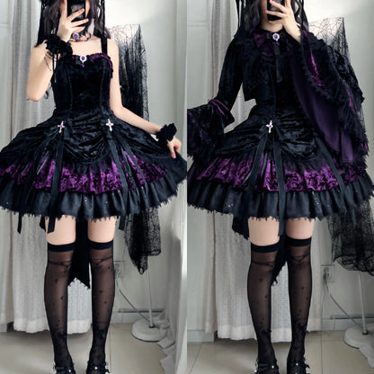 Dark Raven Poem - Gothic Lolita JSK & Bolero Dress Set, Diamond Velvet
